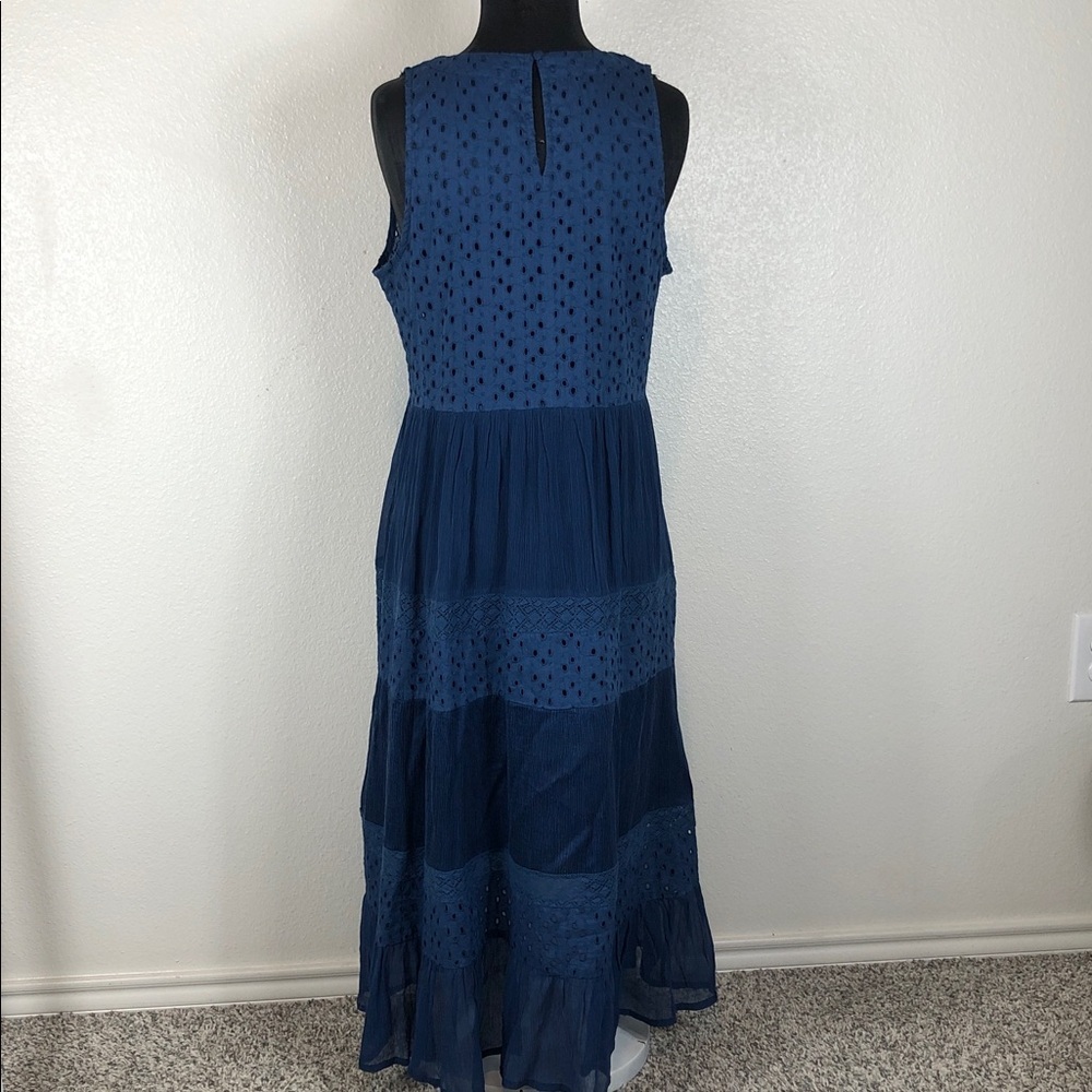 Sundance Dress Zellie Eyelet Dark Blue Midi Sleeveless Boho Women’s Size Small - Picture 3 of 11